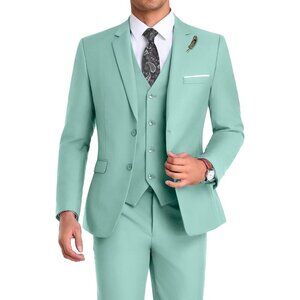 Men's Notched Lapel Mint Green Groomsmen Slim Fit 3 Pieces Suit for Wedding